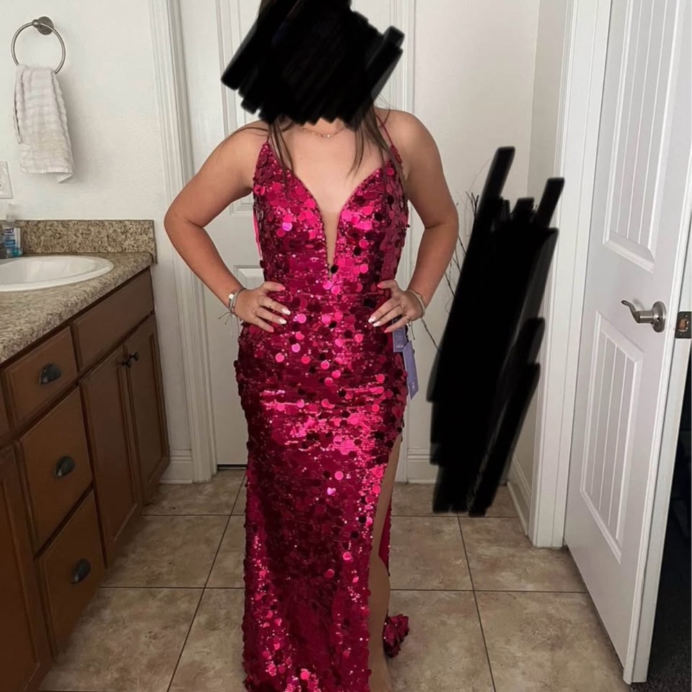 PromGirl Pink Sequin Plunge Gown